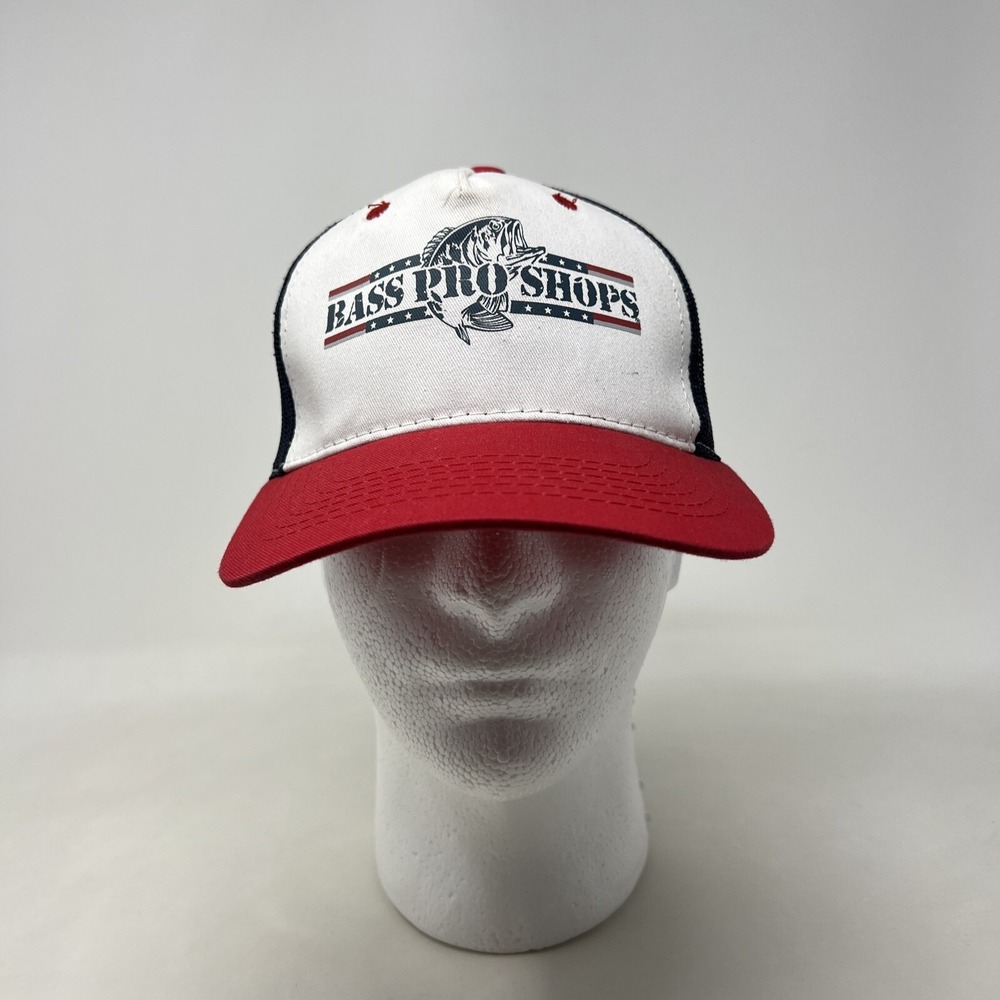 Bass Pro Shops Trucker Hat Cap Red White Blue‎ Fishing American Flag Snapback